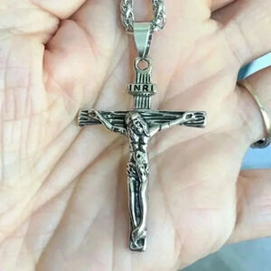 Christian Cross Crucifix Stainless Steel Necklace NWT